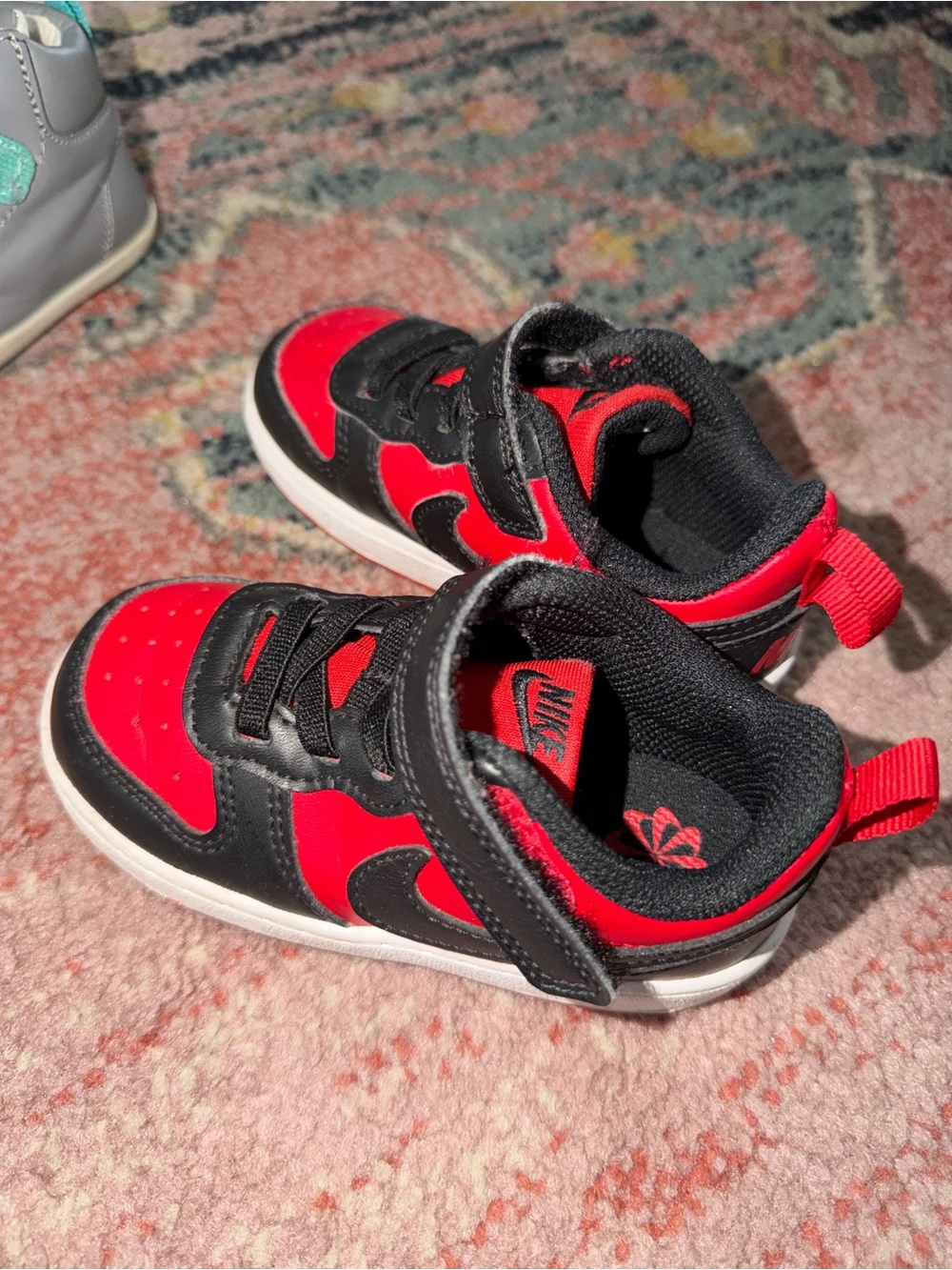 Nike Kids Red and Black Velcro Sneakers